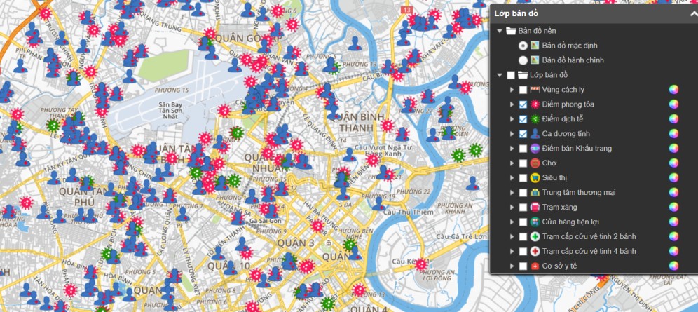 Bản đồ vị trí khu vực nhiễm bệnh, cách li tại TP.HCM