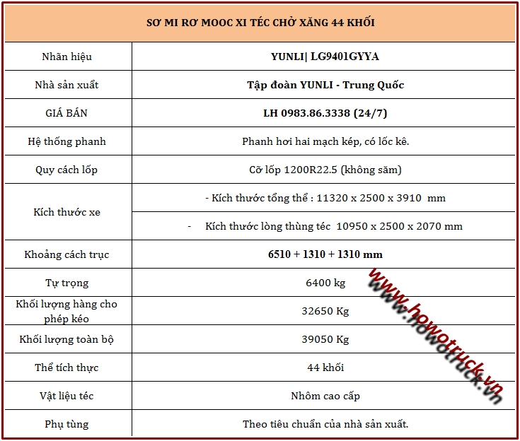 MOOC TÉC CHỞ XĂNG DẦU 44 KHỐI  (TÉC NHÔM)