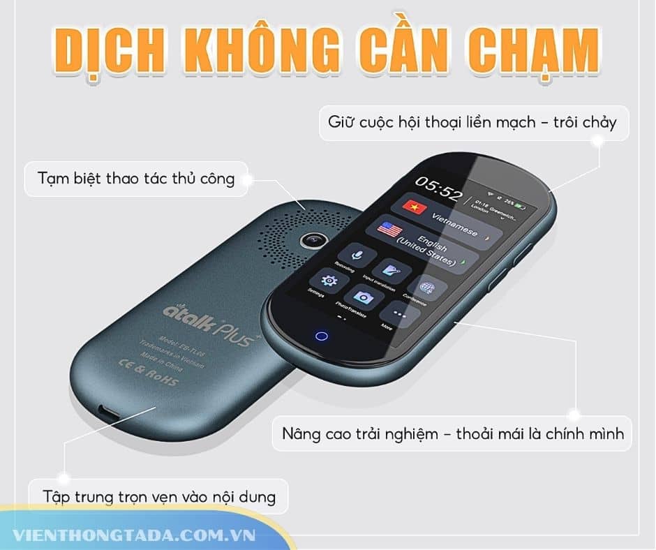 ATalk Plus+ (Mới) | Máy Phiên Dịch 2 Chiều Cầm Tay | Dịch Tự Động Không Chạm, Dịch Offline 21 Ngôn Ngữ