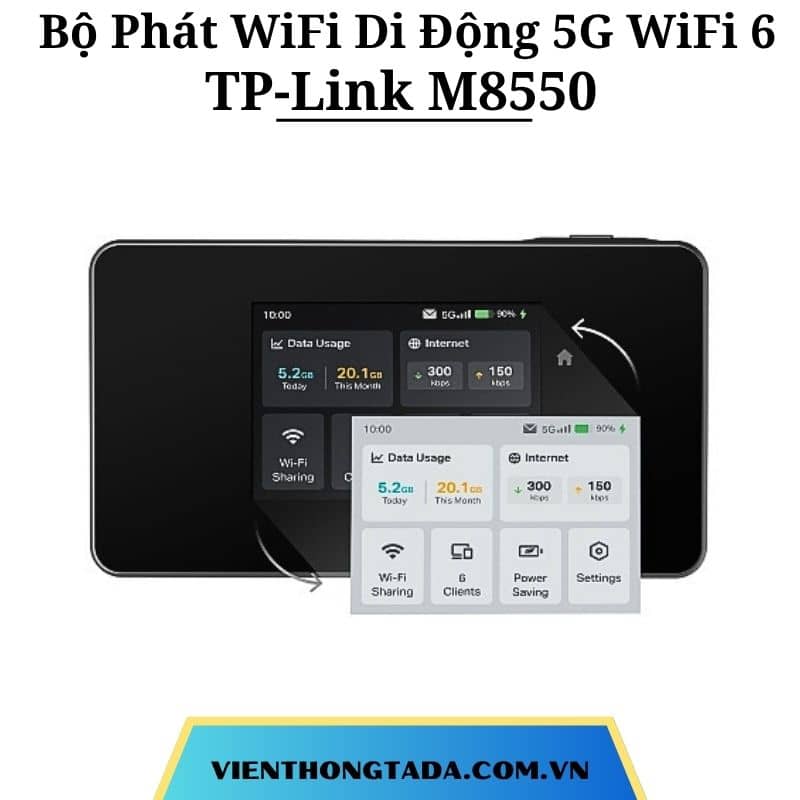 TP-Link M8550 | Bộ Phát WiFi Di Động 5G Chuẩn WiFi 6 AXE3600, Tốc Độ 3.6Gbps, Hỗ Trợ Nano SIM & eSIM, Pin 5000mAh