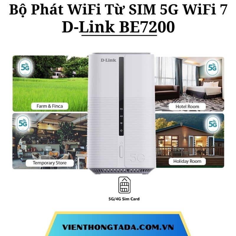 D-Link BE7200 | Bộ Phát WiFi Từ SIM 5G Chuẩn WiFi 7, Tốc Độ 7200Mbps, Hỗ Trợ Gọi Điện SIM (VoLTE/Vo5G) | Hàng Chính Hãng