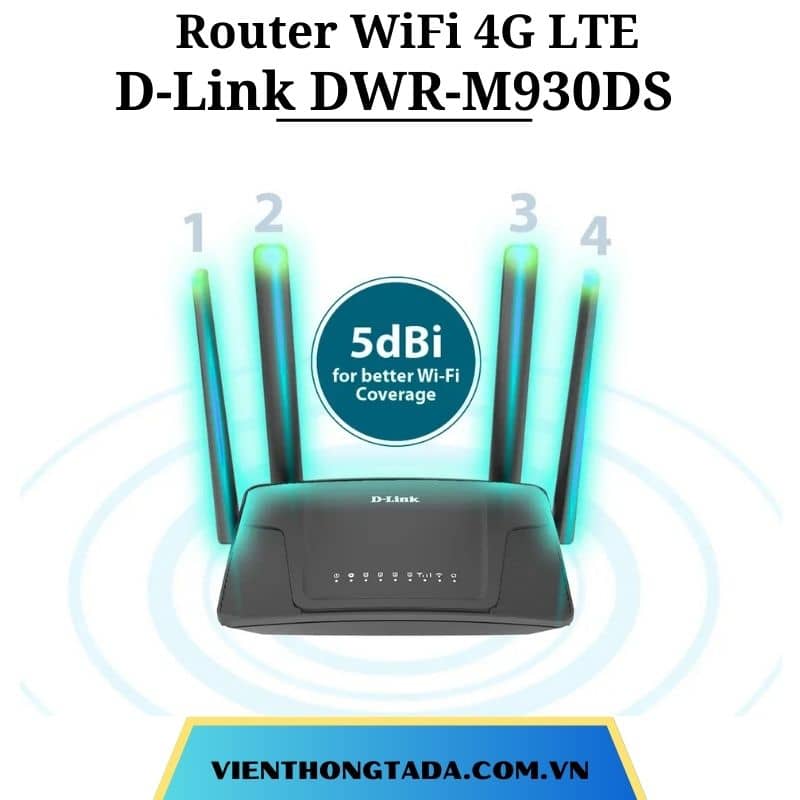 D-Link DWR-M930DS | Router WiFi 4G LTE Tốc Độ 150Mbps, Hỗ Trợ 2 Khe SIM Tự Chuyển, 4 Ăng-ten Ngoài | Hàng Chính Hãng