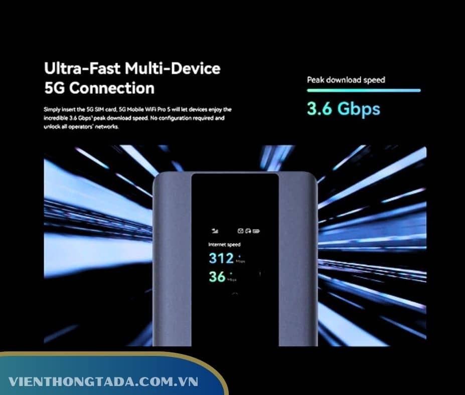 Huawei E6888-982 (Pro 5) | Bộ Phát WiFi Di Động 5G WiFi 6, Tốc Độ Cao 3600Mbps, Pin Khỏe 7000mAh, Màn Hình Cảm Ứng | Hàng Chính Hãng