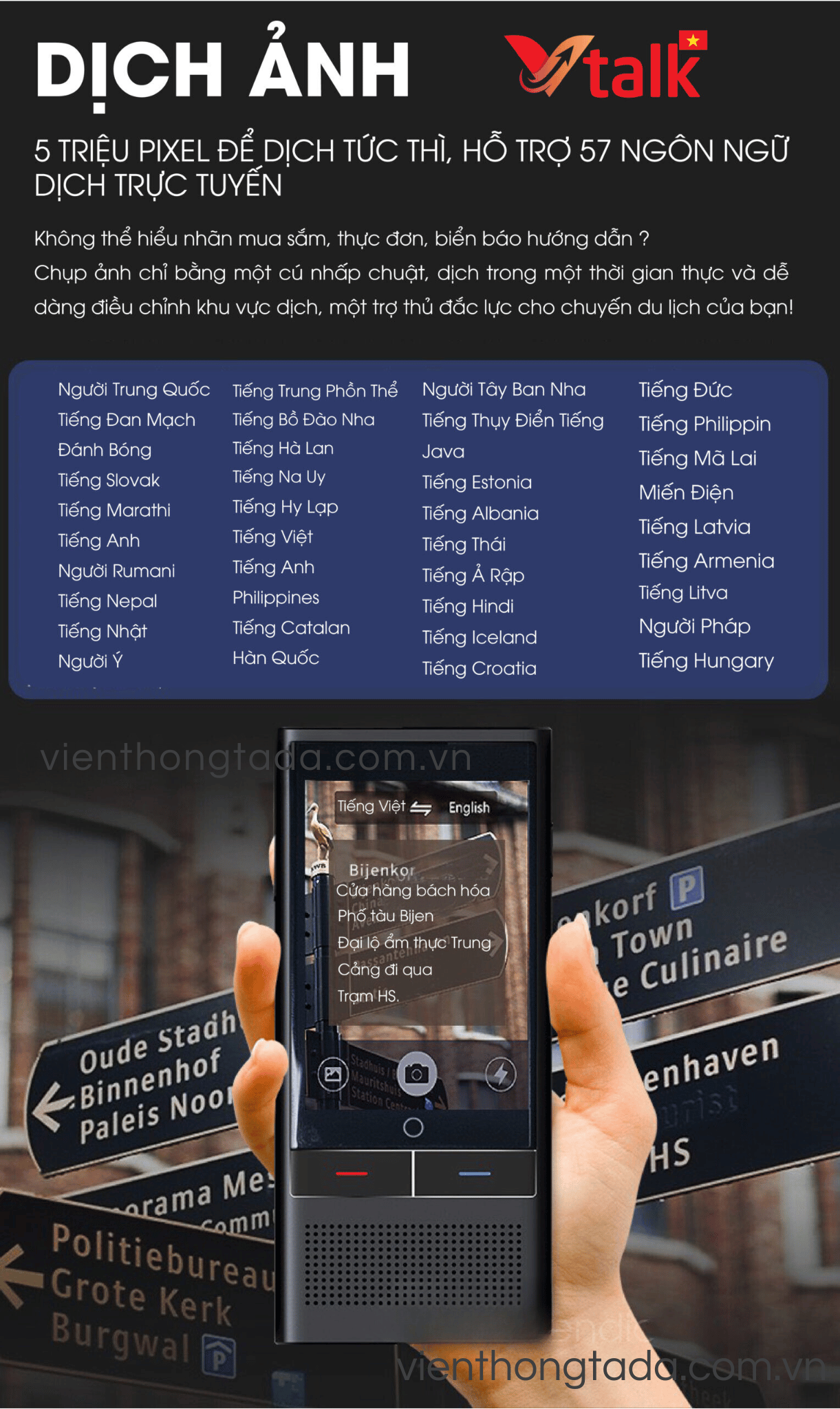 MÁY PHIÊN DỊCH CẦM TAY VTALK PLUS+ 2024 (tada việt nam)
