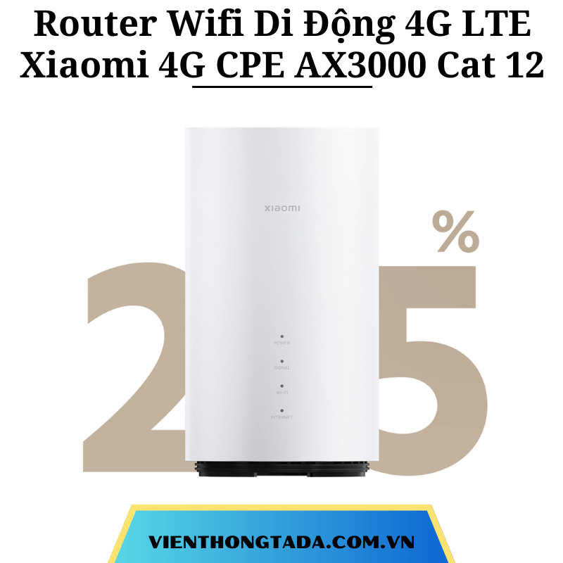 Xiaomi 4G CPE AX3000 Cat 12| Router Wifi Di Động 4G LTE Wifi 6 | 600Mbps, Băng Tần Kép, 128 Thiết Bị Kết Nối Đồng Thời