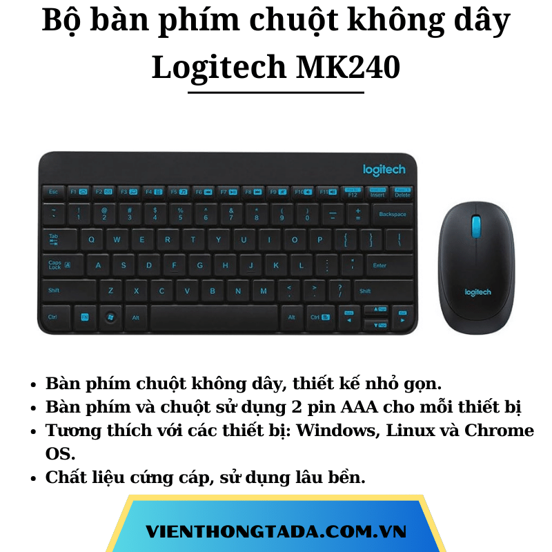 Bộ bàn phím chuột không dây Logitech MK240