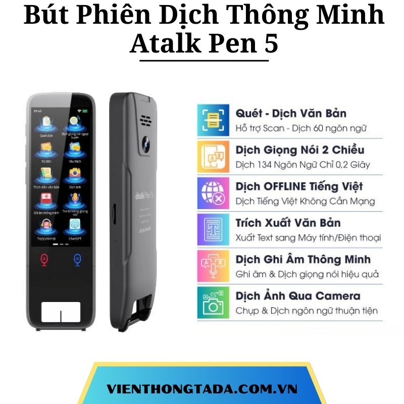Bút Phiên Dịch Thông Minh Atalk Pen 5 - Máy Phiên Dịch Nhiều Ngôn Ngữ, Nhiều Hình Thức Dịch - Hàng Chính Hãng - Bảo Hành 12 Tháng