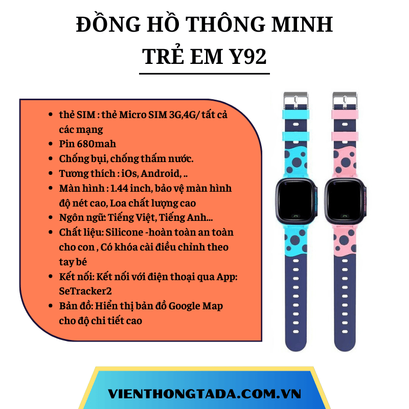 ĐỒNG HỒ ĐỊNH VỊ TRẺ EM THÔNG MINH Y92 CHỐNG NƯỚC, ĐỊNH VỊ, ĐÀM THOẠI 2 CHIỀU