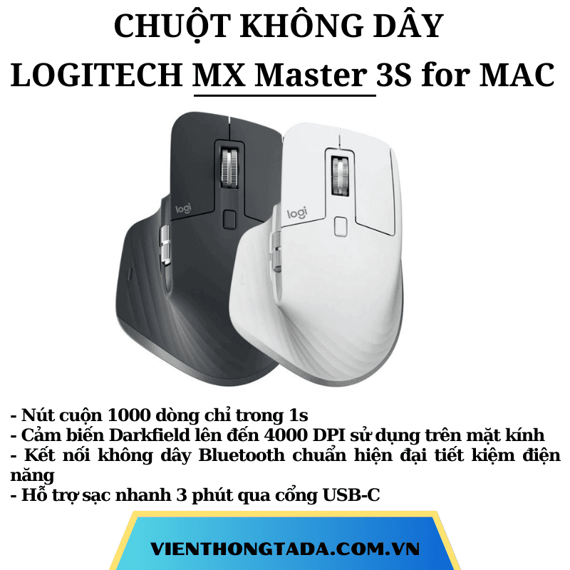 Chuột không dây Bluetooth Logitech MX Master 3S for MAC