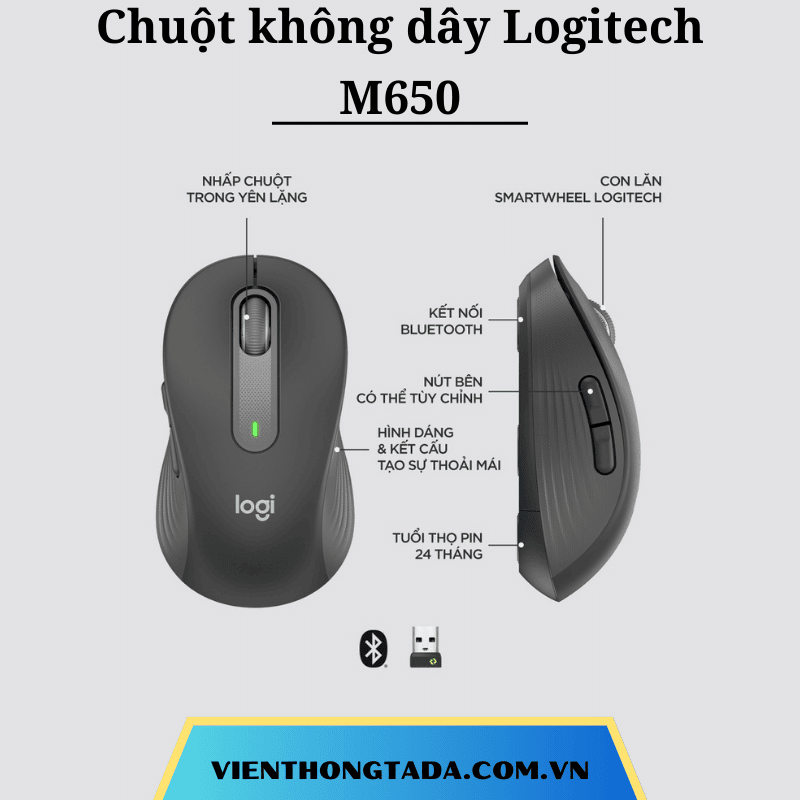 Chuột không dây Bluetooth Logitech SIGNATURE M650 | Hàng Chính Hãng | Bảo hành 12 tháng