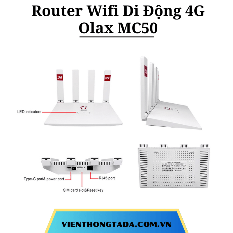 Olax MC50 | Router Wifi Di Động 4G LTE Turbo | Tốc độ 150Mbps, Một băng tần 2.4GHz, 4 ăng ten ngoài | Bảo hành 12 tháng (tada việt nam)