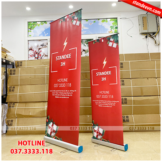standee cuốn đế inox