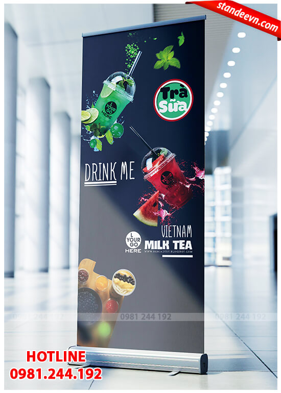 thiet ke standee tra sua dep