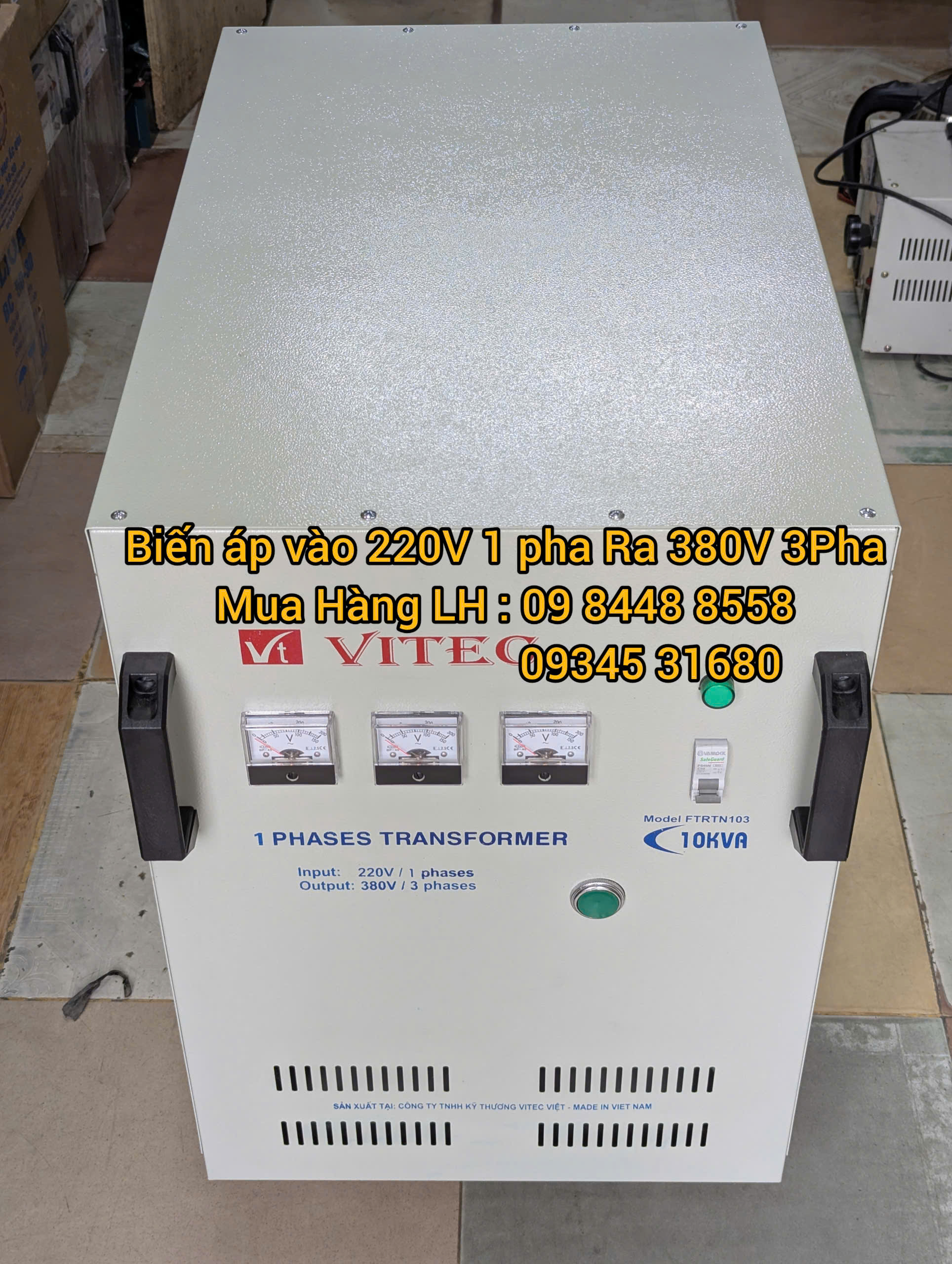Máy biến áp 1 pha 220V ra 3 pha 380V công suất 10kVA