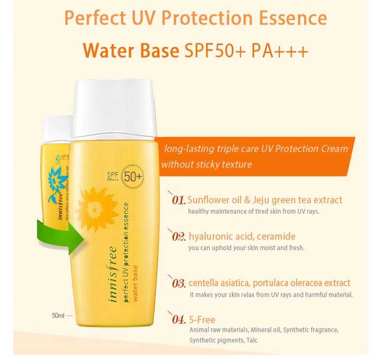 Kết quả hình ảnh cho INNISFREE PERFECT UV PROTECTION ESSENCE WATER BASE