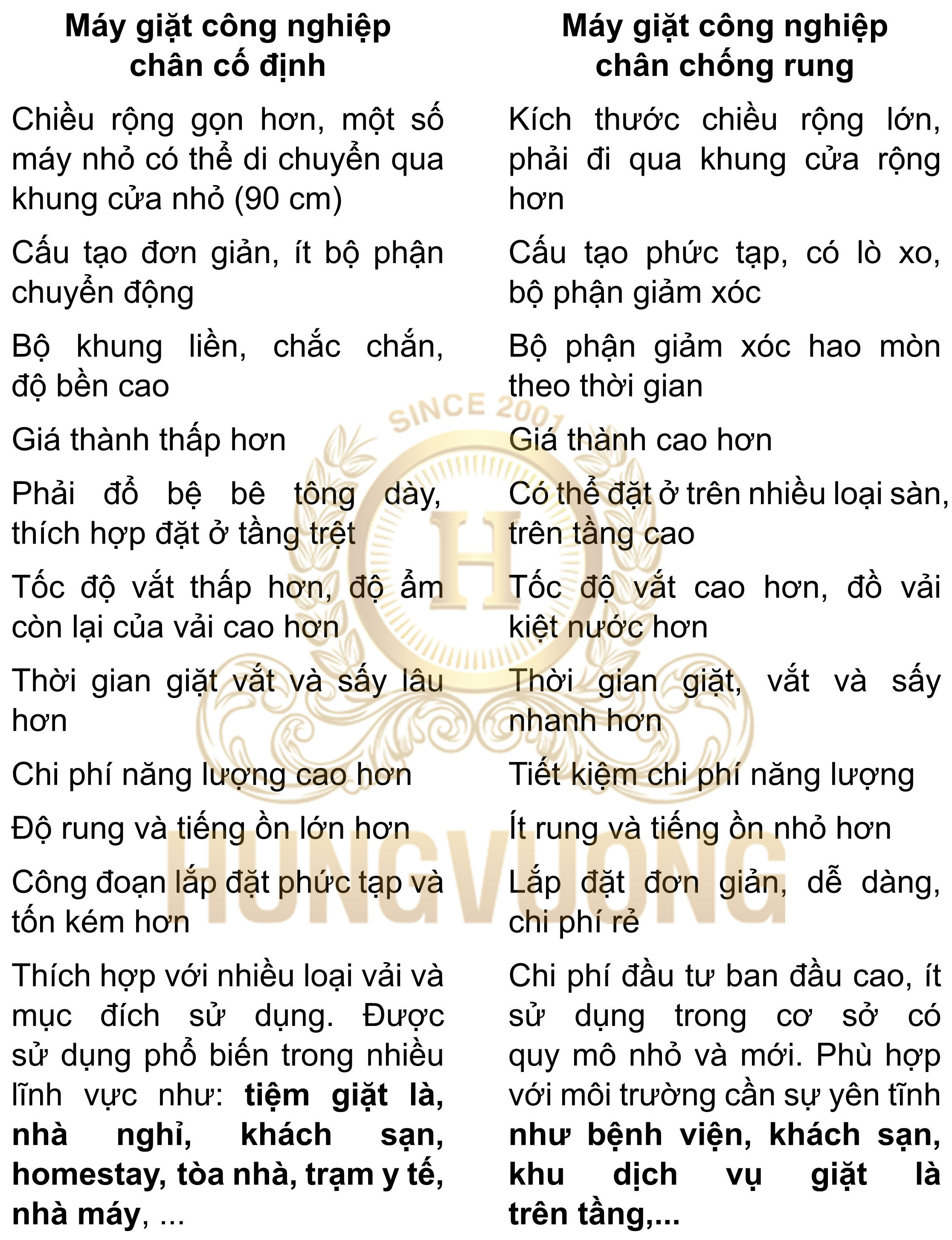 So sánh điểm khác nhau giữa máy giặt công nghiệp chân cố định và chân chống rung