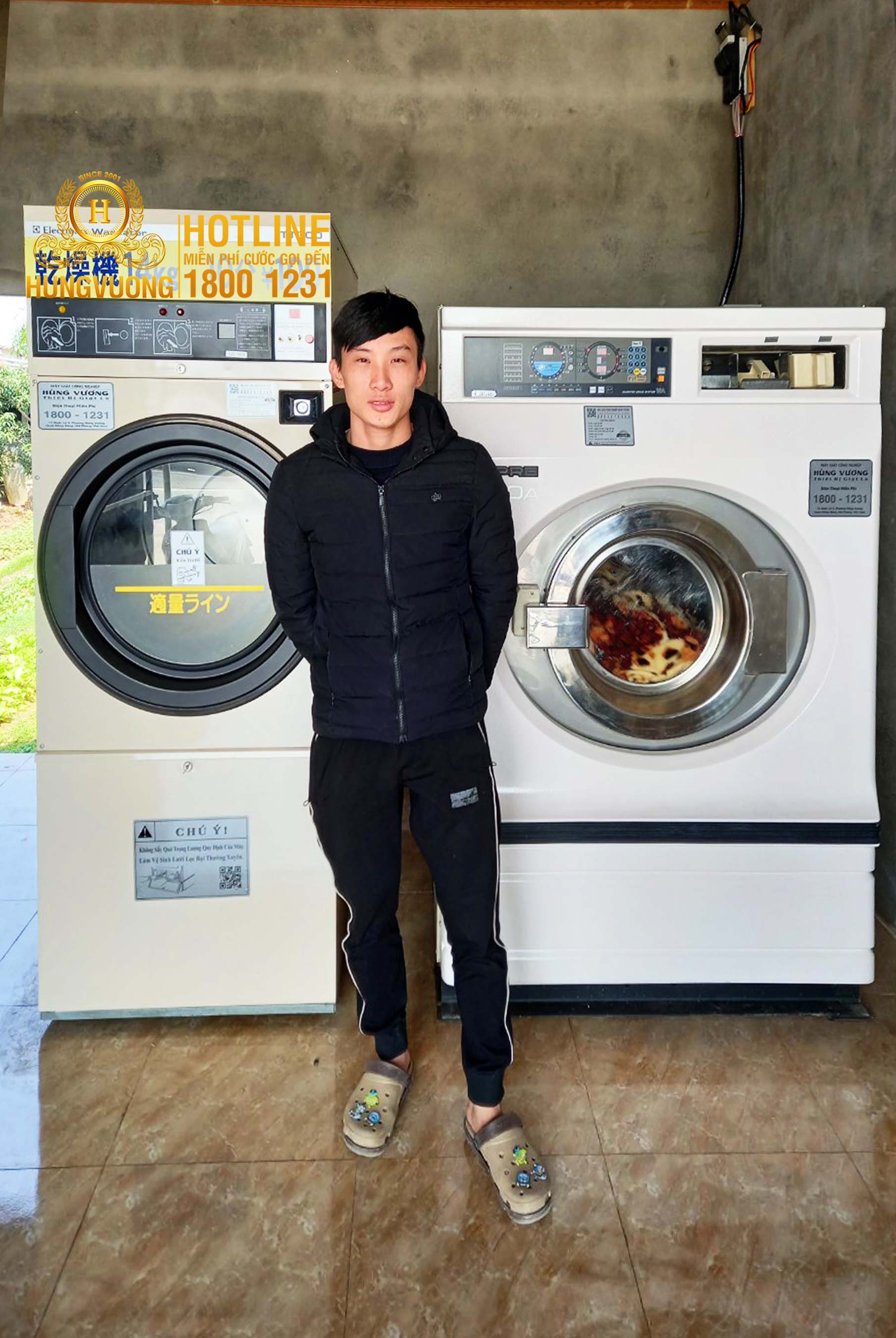Bàn giao bộ máy giặt sấy công nghiệp cho chủ tiệm giặt là ở Hà Tĩnh
