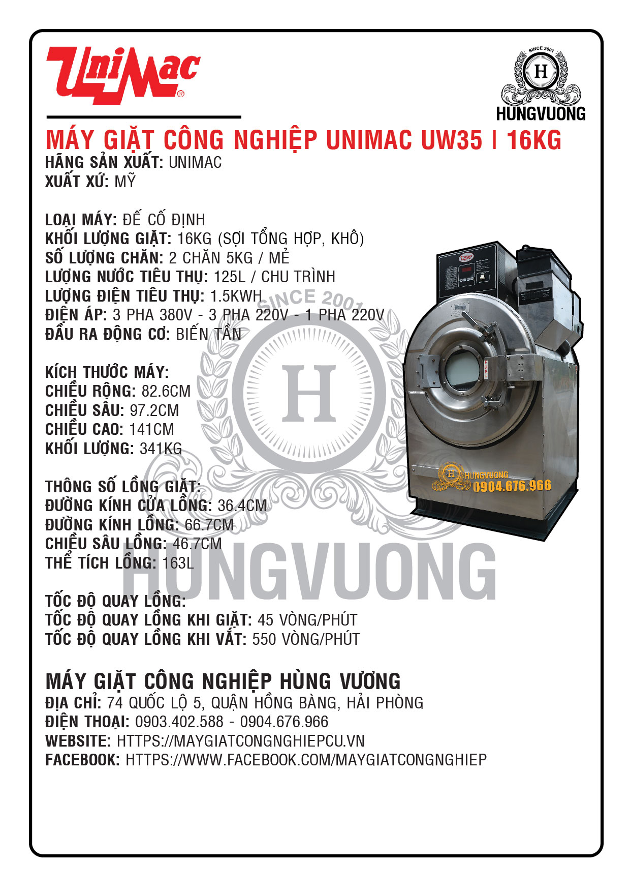 Máy giặt công nghiệp 16kg, xuất xứ Mỹ dùng trong nhà nghỉ, khách sạn