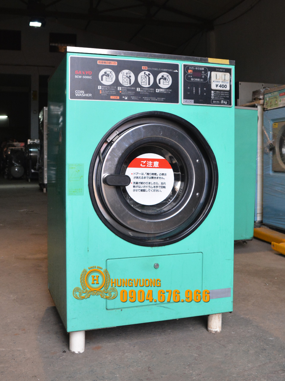 Mặt nghiêng máy giặt công nghiệp SANYO SCW 5086C, 8kg, chân chống rung, biến tần, Nhật