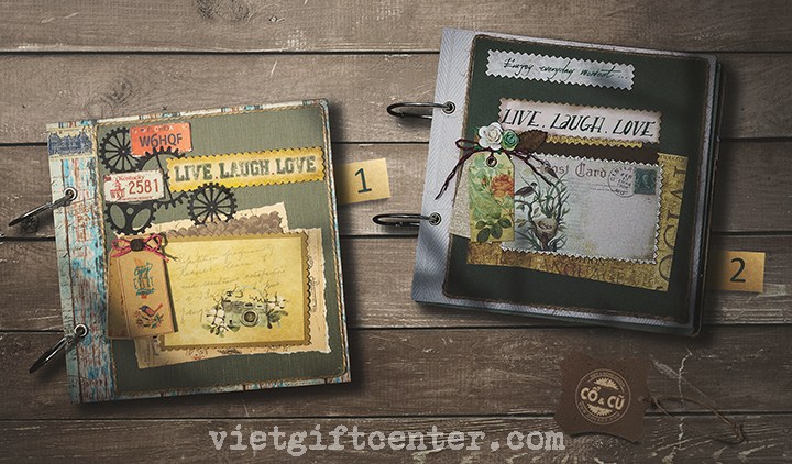 Scrapbook handmade LIVE.LAUGH.LOVE cổ điển lãng mạn