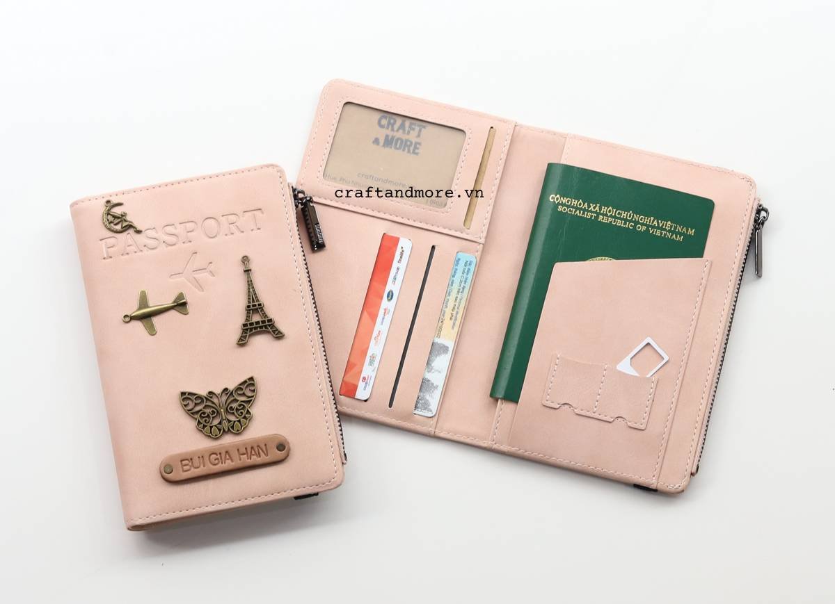 Passport holder hồng pastel cho nữ 