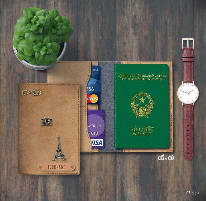 Ví đựng passport màu nude retro