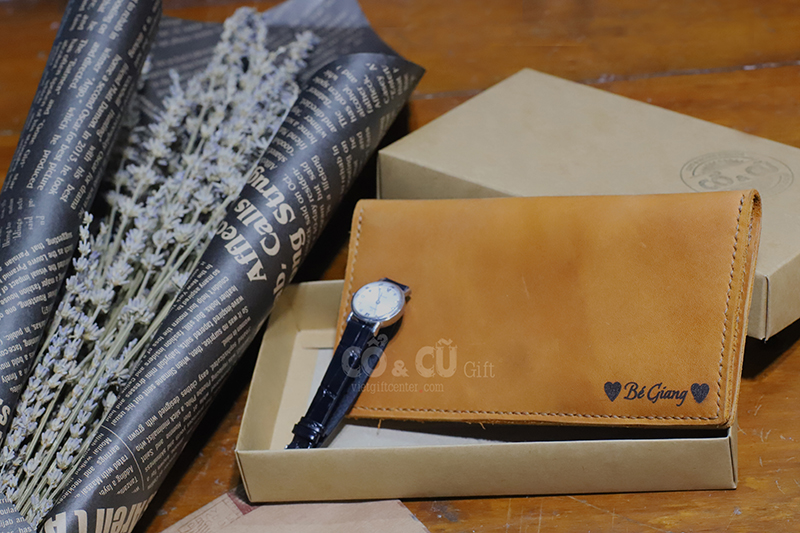 ví da thật unisex khắc tên