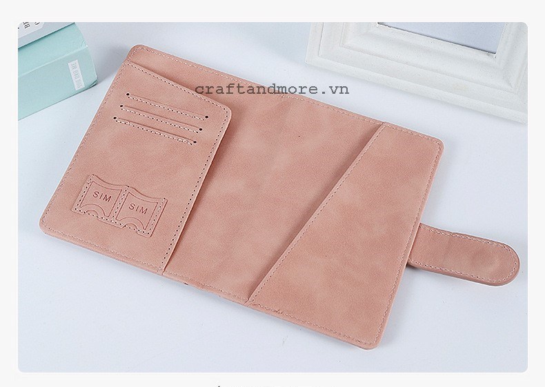 Ví hộ chiếu - passport holder màu hồng phấn có quai