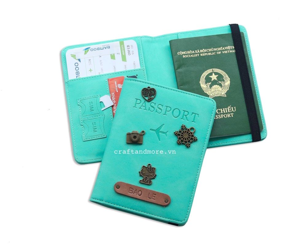 Vỏ Bọc hộ chiếu dễ thương xanh mint D6