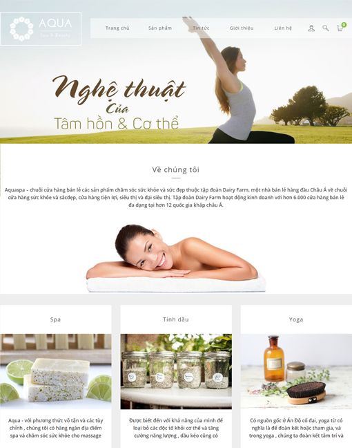 Giao diện web bán hàng Aqua Spa