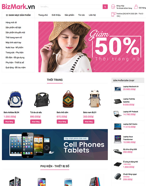 Giao diện web bán hàng Bizmark