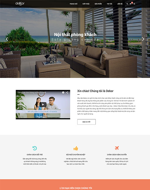 Giao diện web bán hàng Dekor