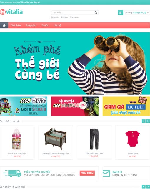 Giao diện web bán hàng Vitaia