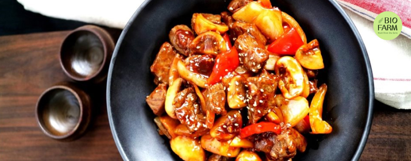 Thịt bò áp chảo sốt nấm ngon