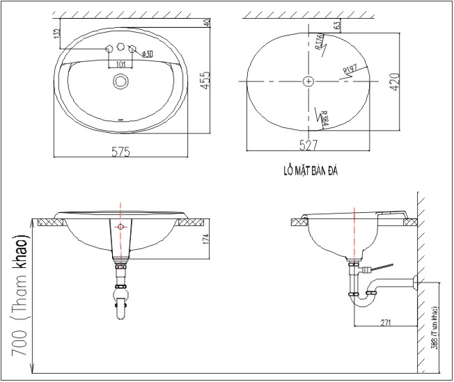 Bản vẽ chậu rửa inax âm bàn L-2395V