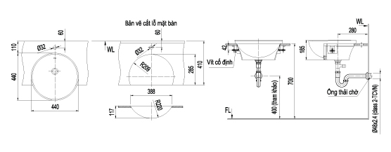bản vẽ chậu rửa inax đặt bàn l-333v