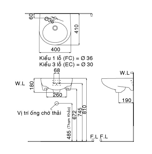 bản vẽ chậu rửa inax treo tường l-282v