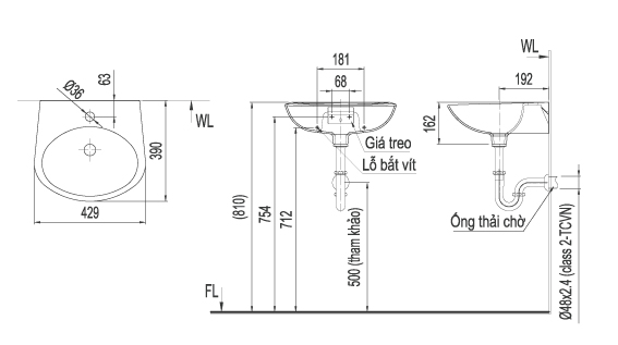 bản vẽ chậu rửa inax treo tường l-283v