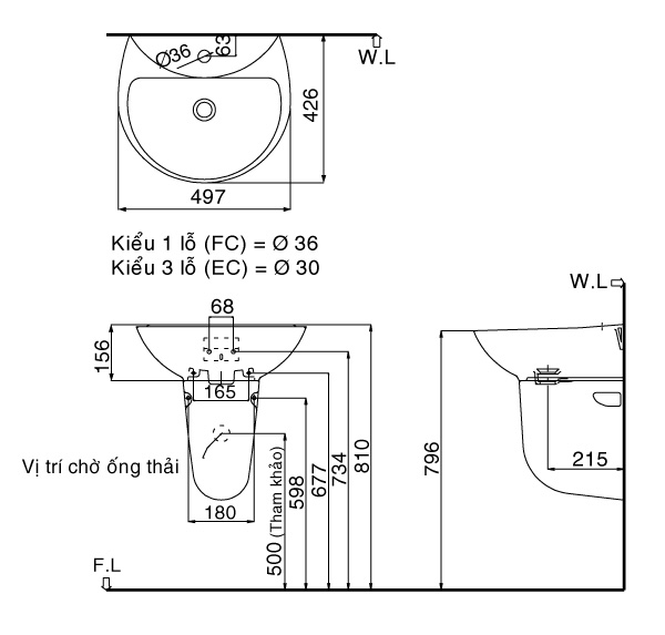 bản vẽ chậu rửa inax treo tường l-285v+l-298vc