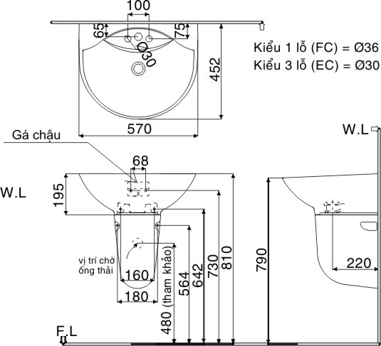 bản vẽ chậu rửa inax treo tường l-288v+l-288vc