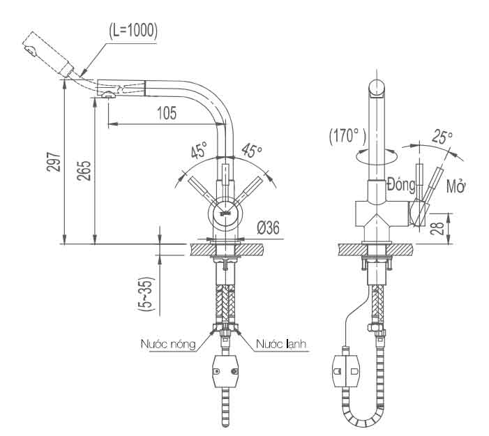 bản vẽ vòi chậu rửa bát inax sfv-1013sx