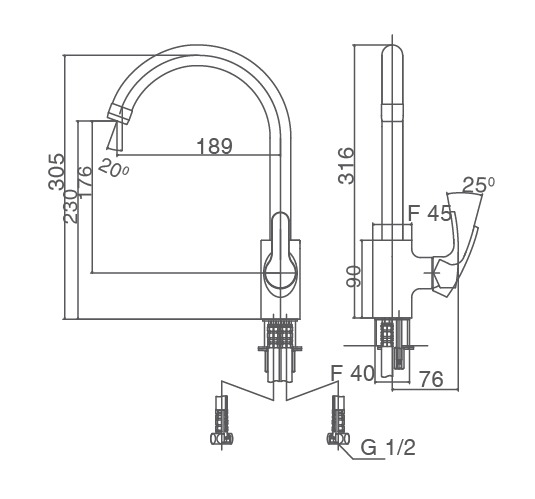 bản vẽ vòi chậu rửa bát inax sfv-802s