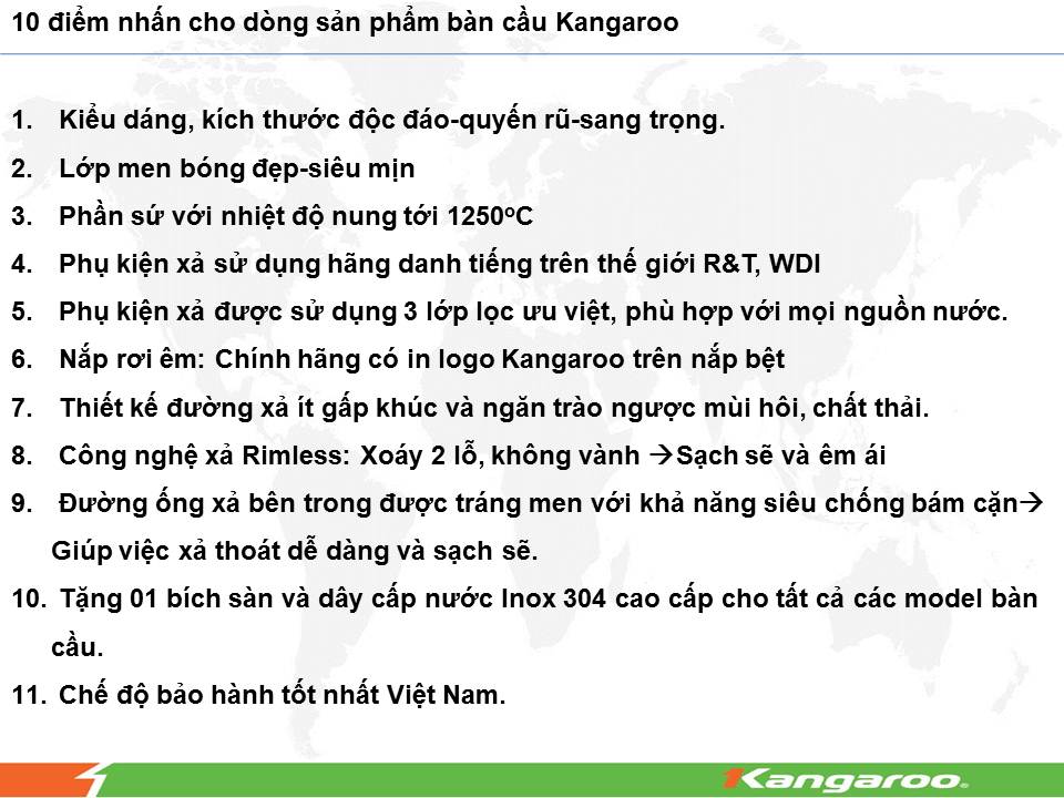 điểm nhấn bàn cầu kangaroo 1 khối kg6102