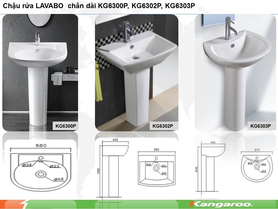 kích thước chậu rửa kangaroo chân dài kg6303p