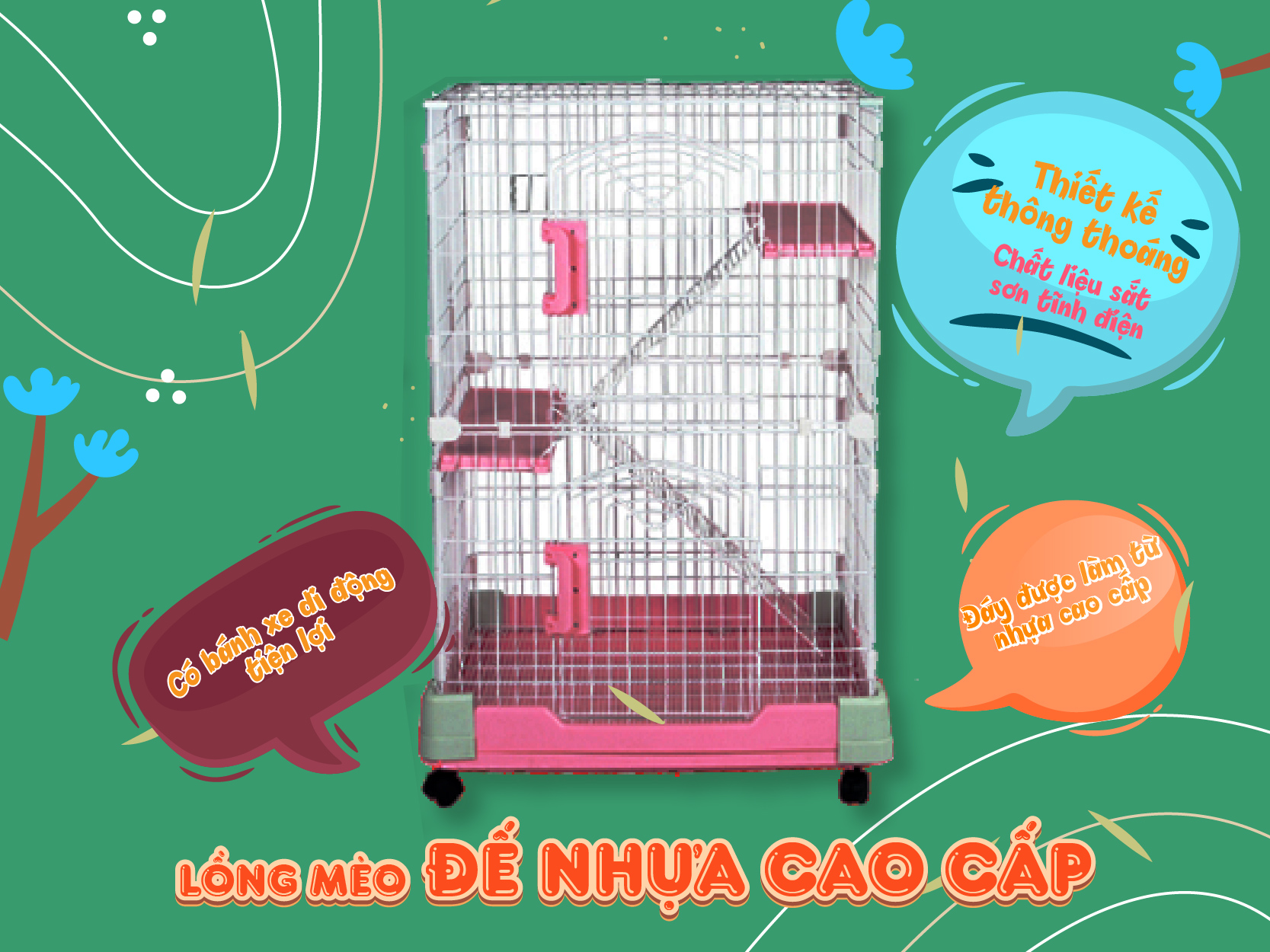  LỒNG ĐẾ NHỰA CAO CẤP CHO MÈO với thiết kế vô cùng đẹp mắt, nền nã và cứng cáp.