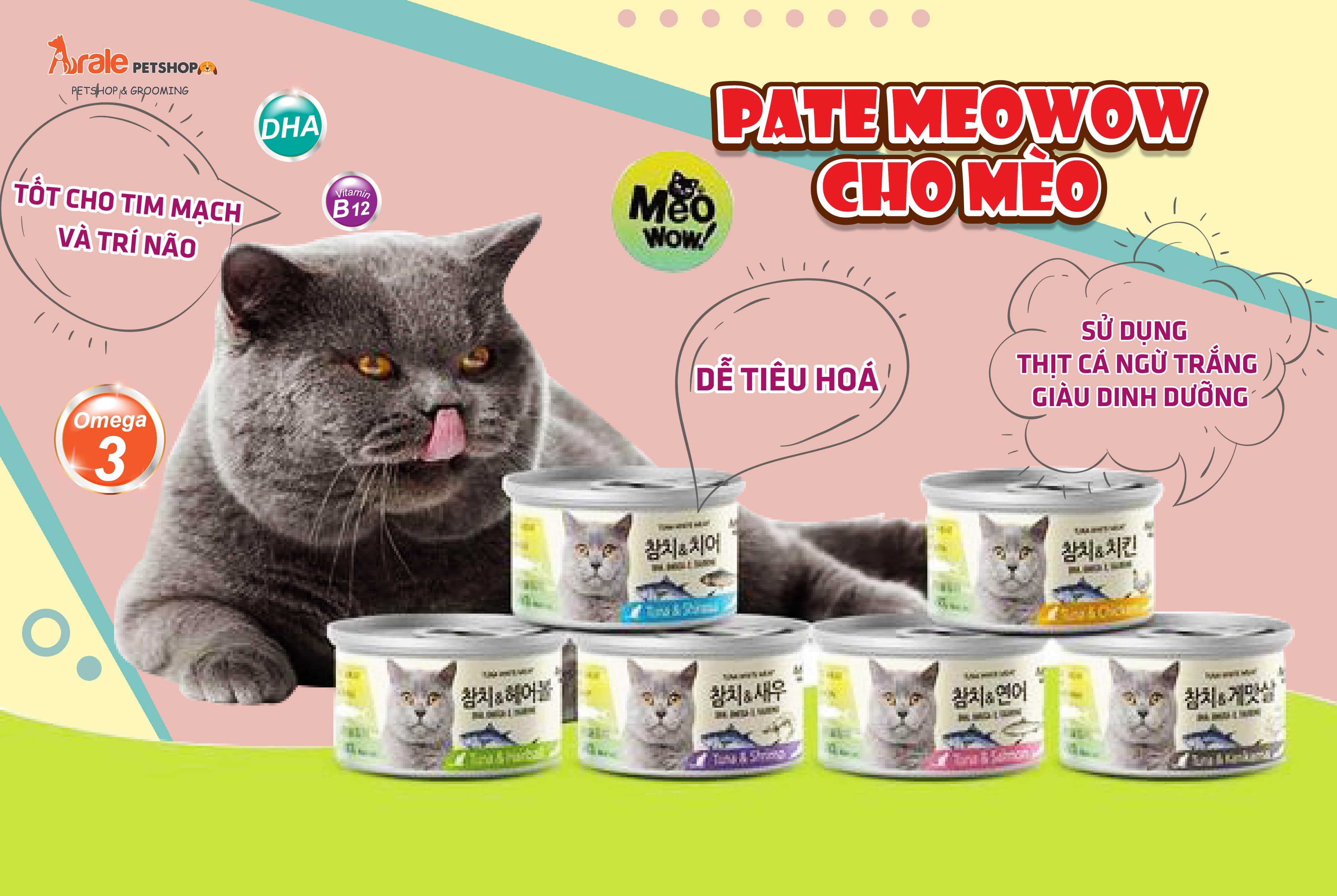 PATE MEOWOW CHO MÈO sử dụng thịt cá ngừ trắng đóng hộp Tuna White Meat bổ sung những vitamin và khoáng chất thiết yếu mà bữa ăn hằng ngày có thể bị thiếu hụt. Sản phẩm hỗ trợ chăm sóc lông bóng mượt, giúp sáng mắt, giảm đổ ghèn, tăng cường trí não