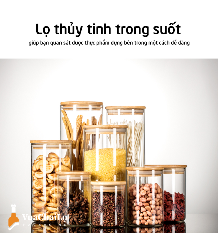 Hũ Thủy Tinh Nắp Gỗ