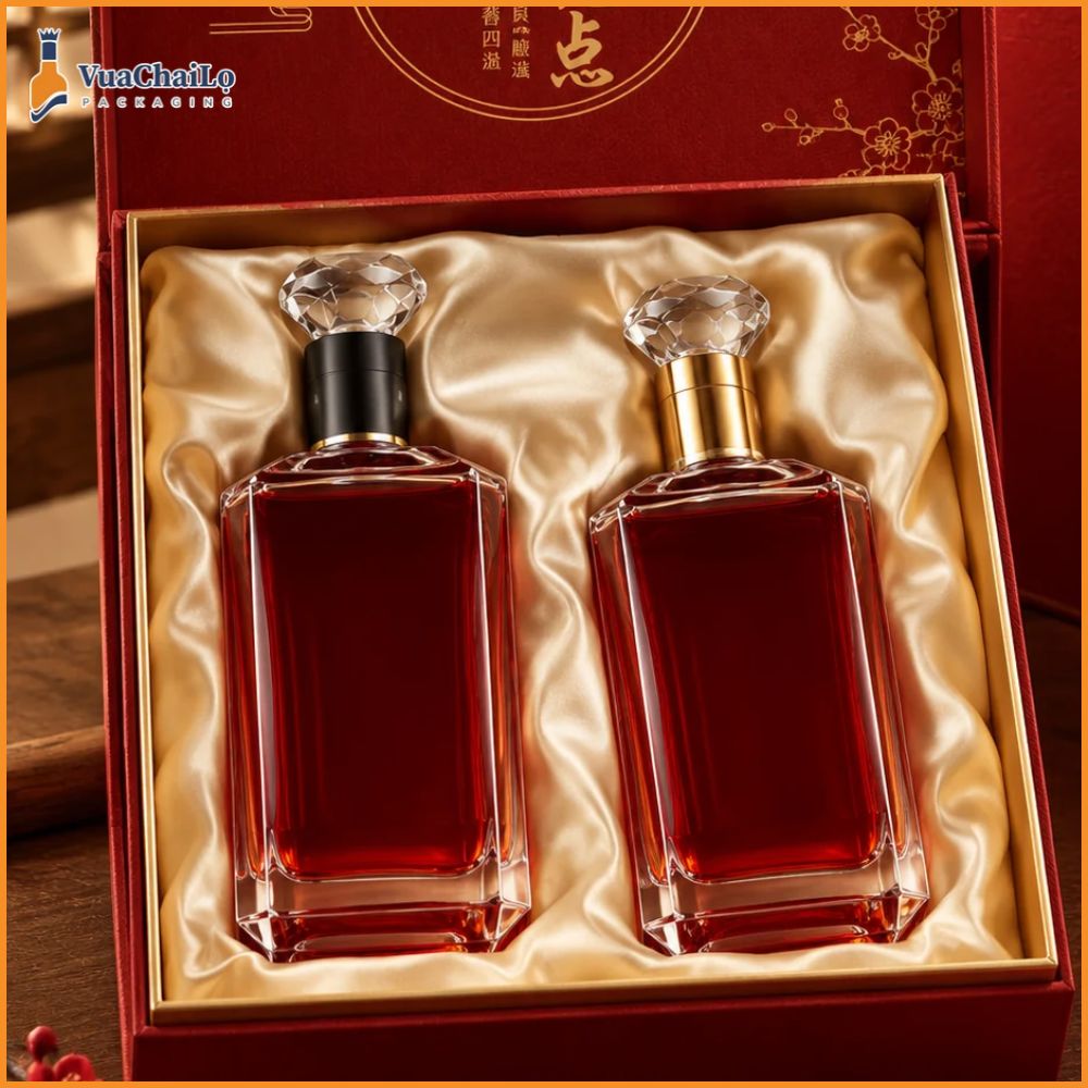 Chai thuỷ tinh nắp kim cương đựng rượu