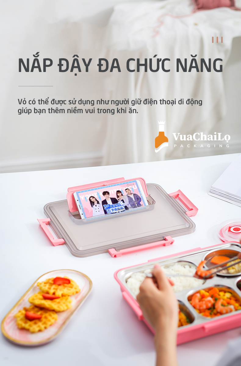 Hộp cơm trưa 5 ngăn giữ nhiệt cao cấp SS304