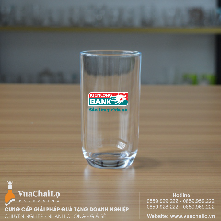 Cốc thủy tinh in Logo Ngân hàng Kiên Long